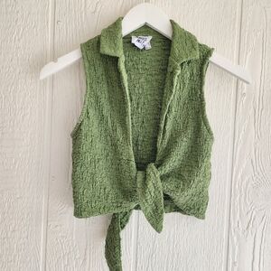 Princess Polly Green Textured Tie Front Top